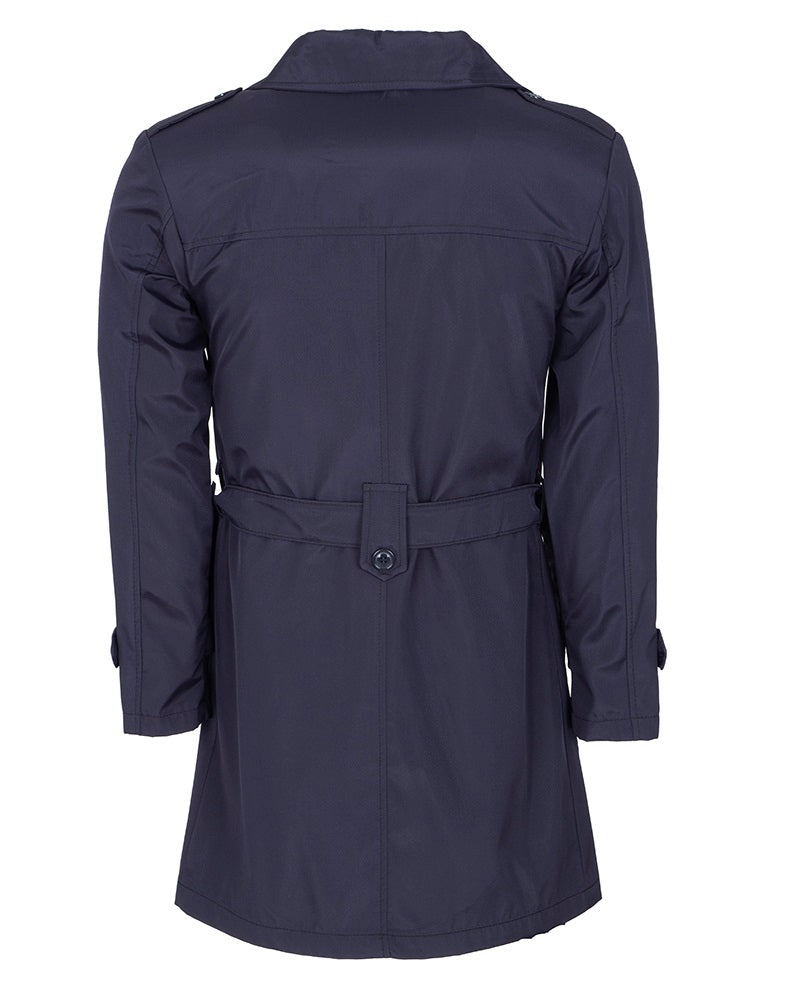 Dark Blue Double Breasted Men's Trench Coat Makrom Fashion