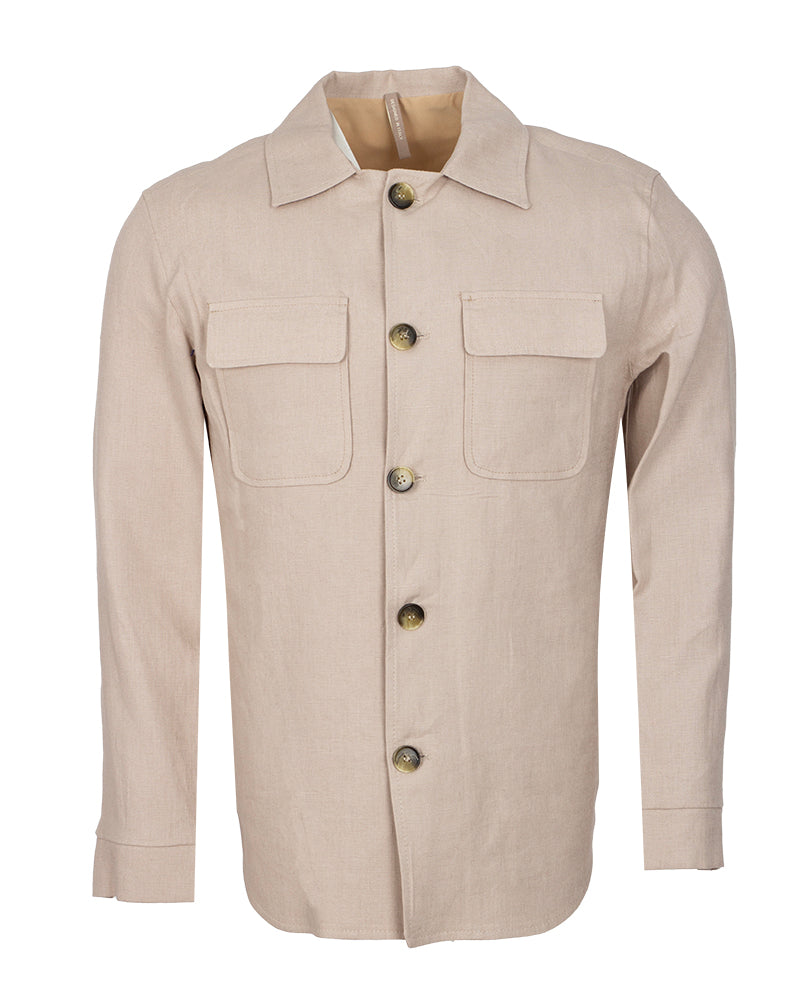Beige Linen Utility Overshirt