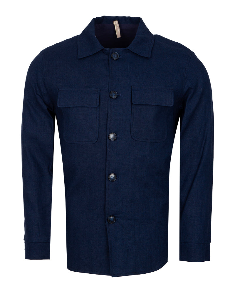 Dark Blue Linen Utility Overshirt