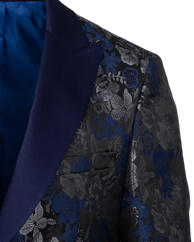 Dark Blue Floral Printed Men's Blazer