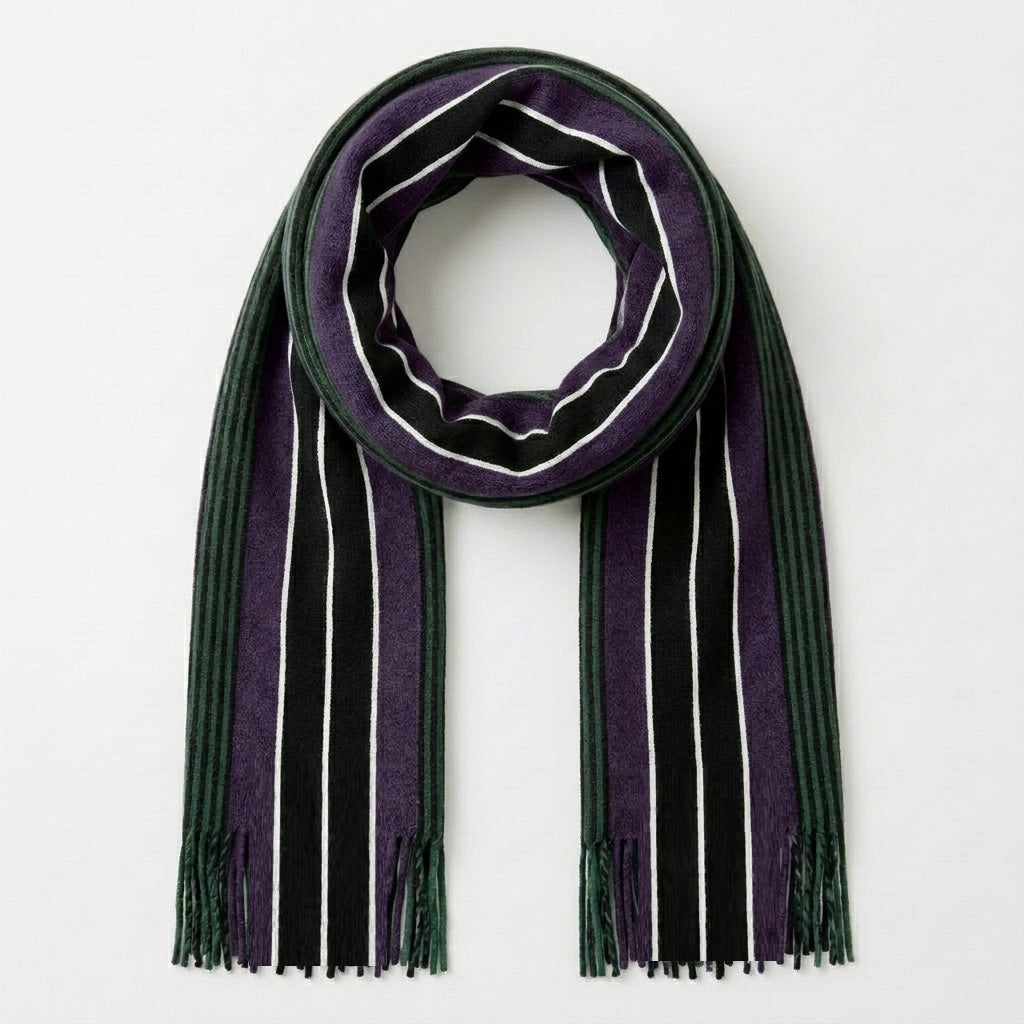 Green & Purple Striped Knitted Men's Scarf