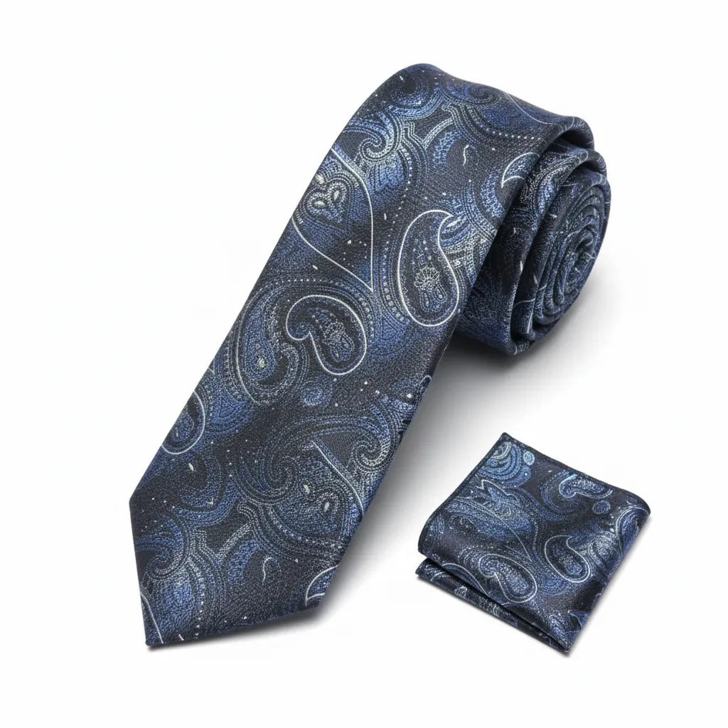 Men's Dark Blue Paisley Design Necktie KR 157