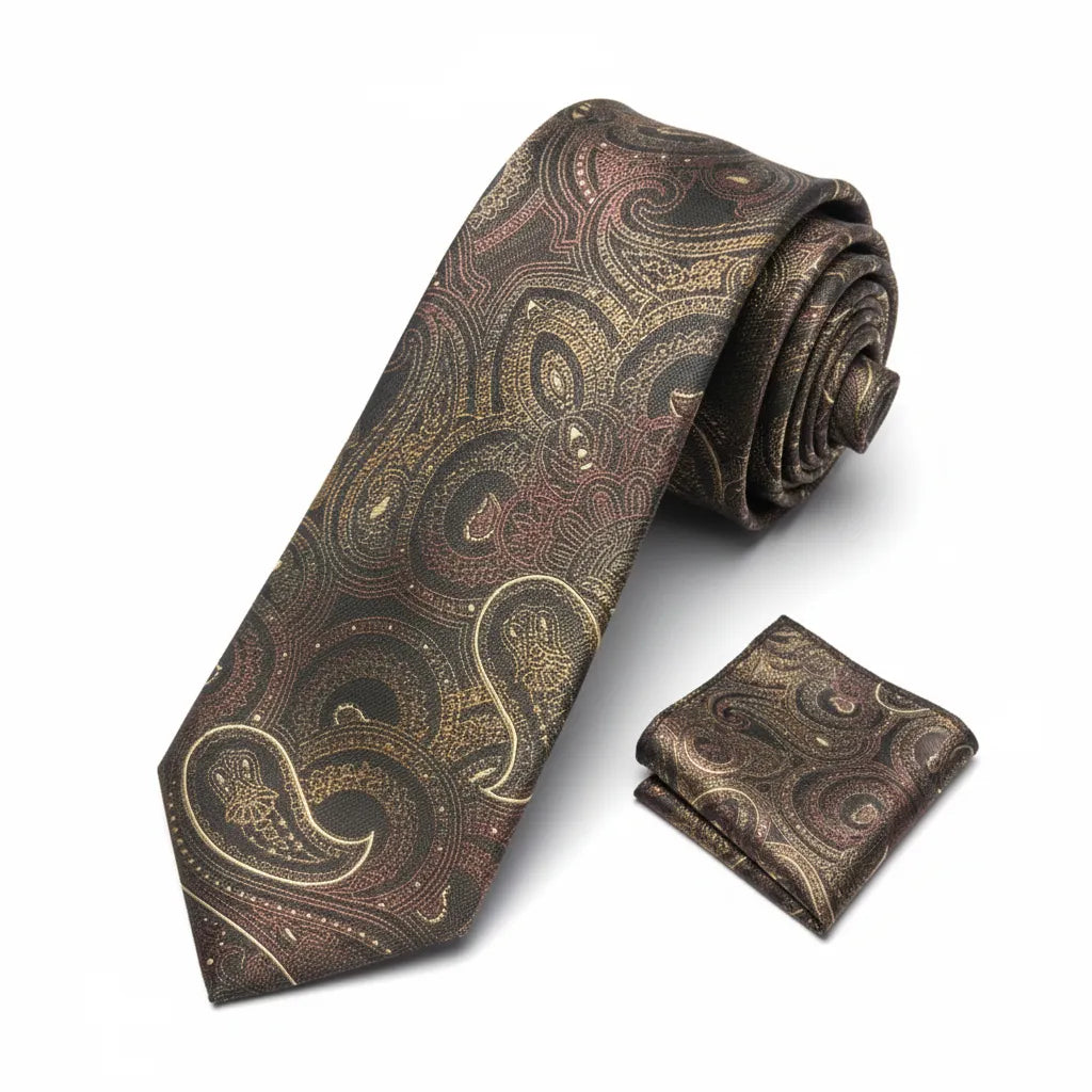 Men's Brown Paisley Design Necktie KR 157
