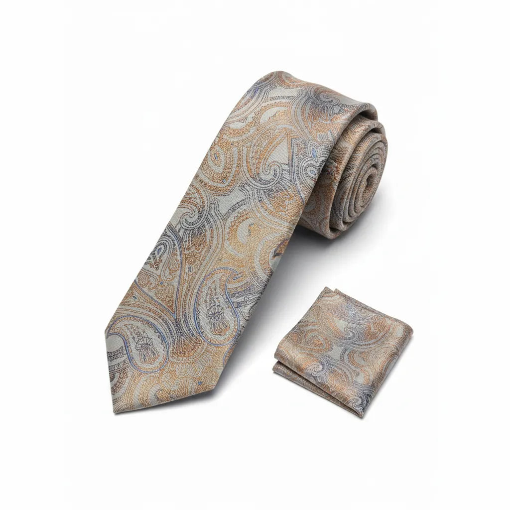 Men's Grey Paisley Design Necktie KR 158
