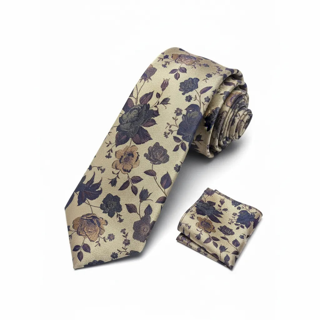 Men's Brown Flower Design Necktie KR 159