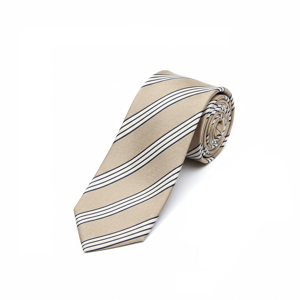 Beige Striped Silk Classic Men`s Tie