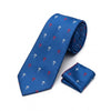 Men's Blue Anchor Print Tie and Matching Pocket Square Set KR 213
