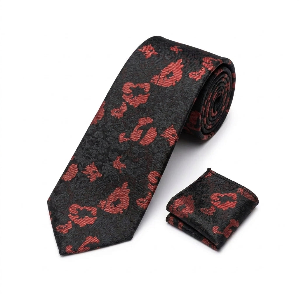 Men's Black Jacquard Tie and Pocket Square Set KR 240