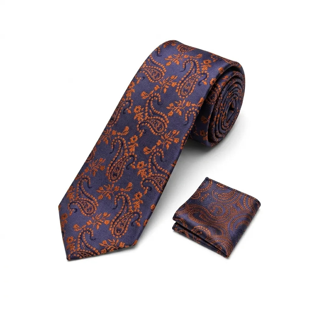 Men's Dark Blue Paisley Design Necktie KR 166