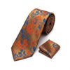 Men's Orange Flowery Tie and Pocket Square Set KR 208