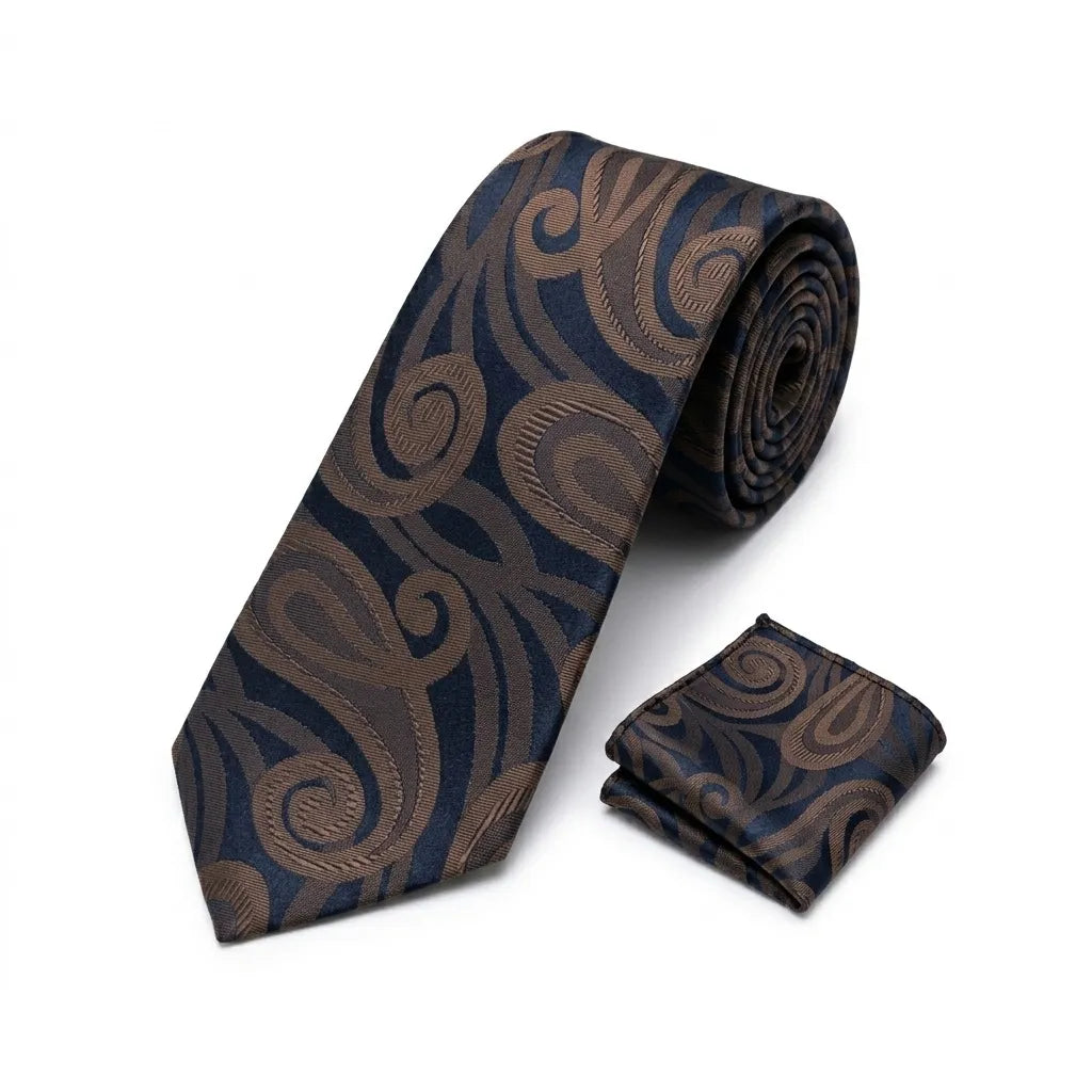 Men's Dark Blue Design Tie and Pocket Square Set KR 217