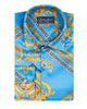 Light Blue Baroque Chain & Paisley Print Men`s Shirt-Makrom