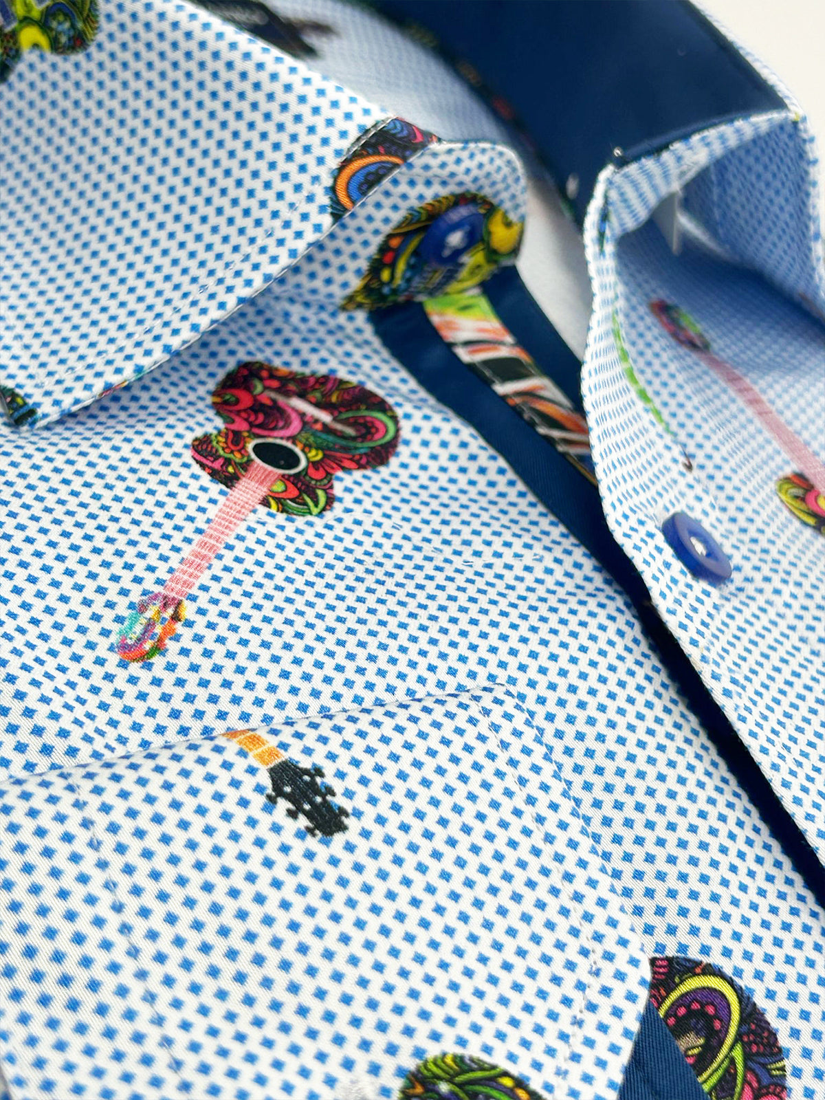 Light Blue Guitar Print Shirt with Matching Handkerchief-Makrom