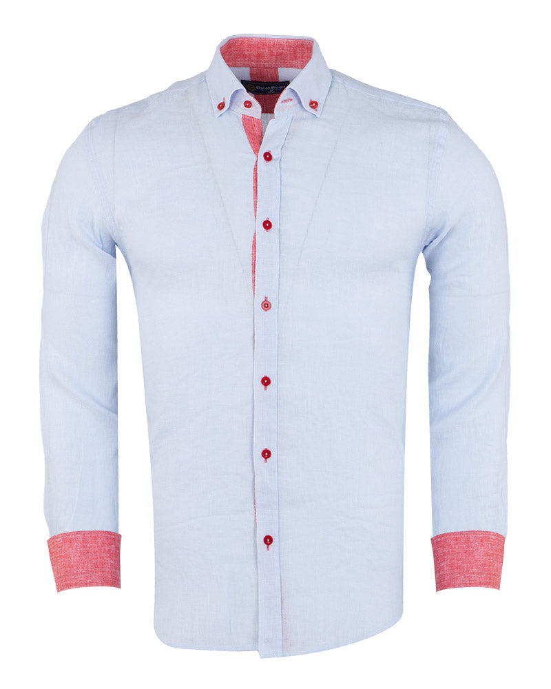 Light Blue Linen Long Sleeve Shirt-Makrom
