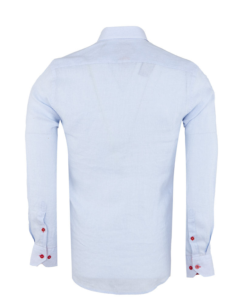 Light Blue Linen Long Sleeve Shirt-Makrom