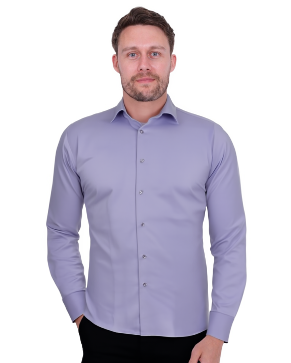 Lilac Casual Twill Double Cuff Long Sleeve Shirt-Makrom