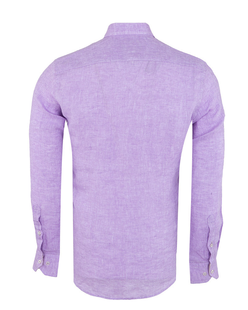 Lilac Plain Linen Long Sleeve Shirt-Makrom