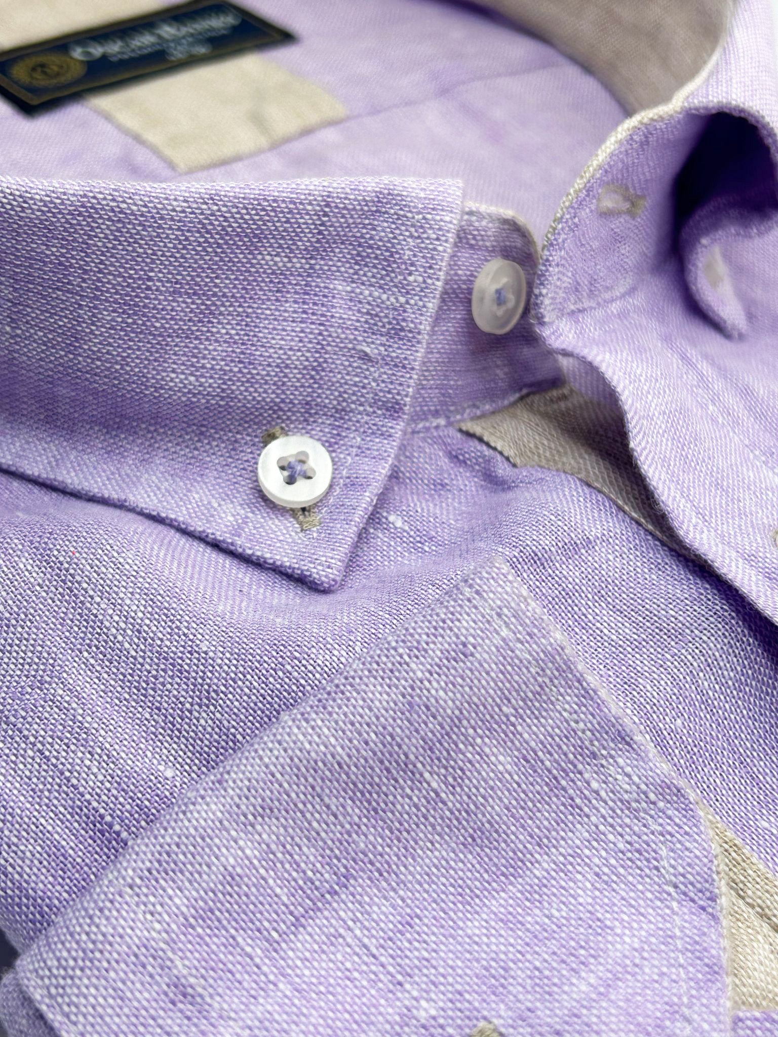 Lilac Plain Linen Long Sleeve Shirt-Makrom