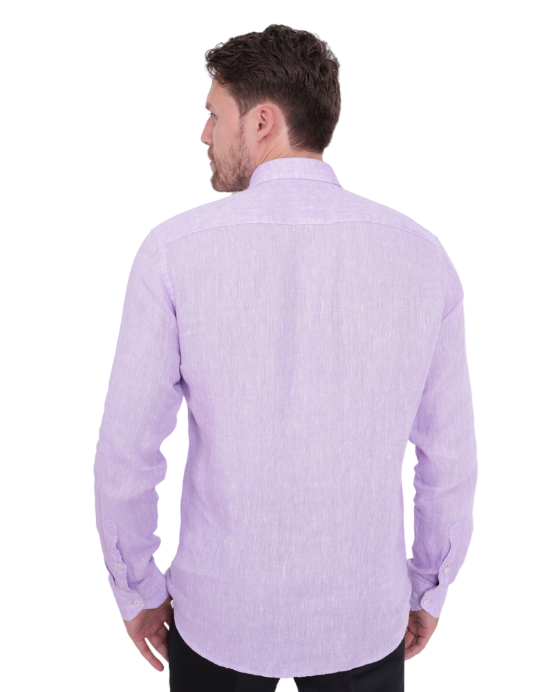 Lilac Plain Linen Long Sleeve Shirt-Makrom