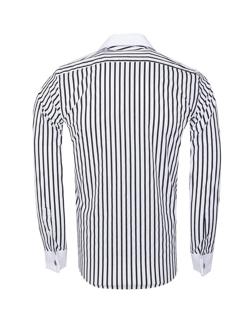 Makrom Double Cuff Shirt - Black Stripe Contrast Collar, Stylish & Comfortable-Makrom