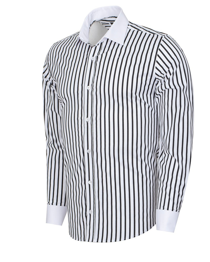 Makrom Double Cuff Shirt - Black Stripe Contrast Collar, Stylish & Comfortable-Makrom
