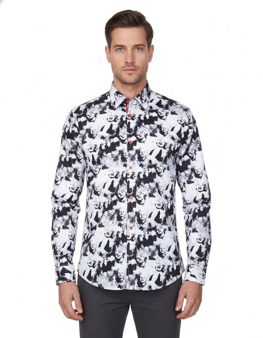 Iconic Hollywood Legend Print Men's Shirt with Matching Handkerchief