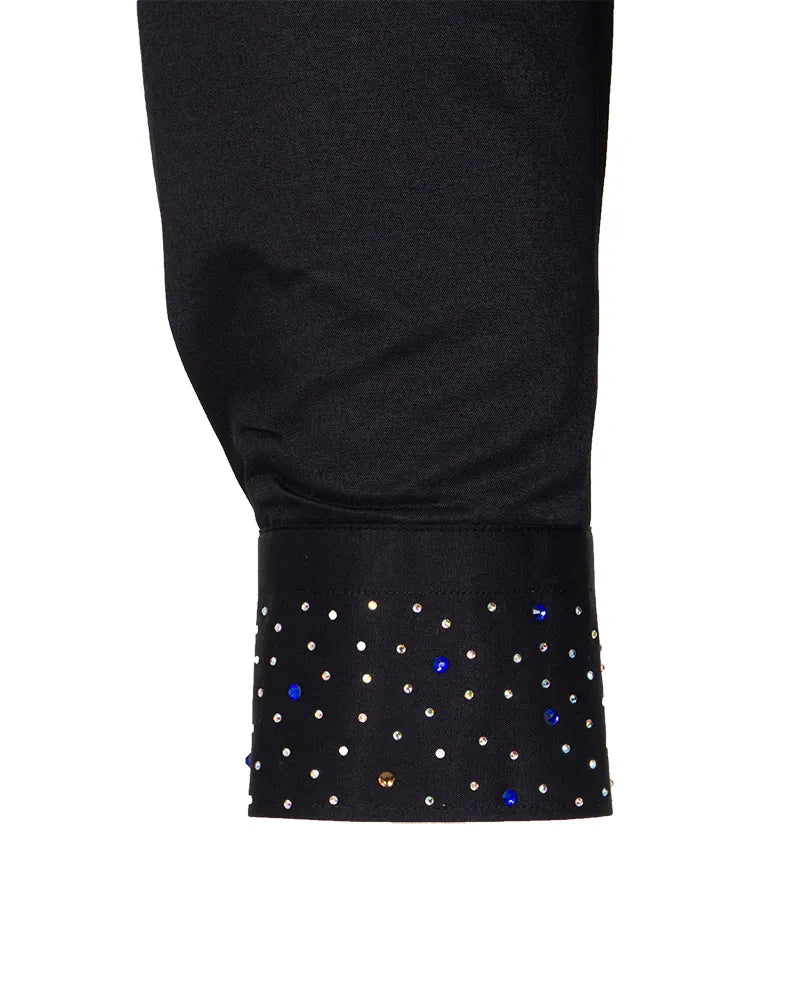 Men’s Black Dress Shirt with Crystal-Studded Collar and Cuffs-Makrom