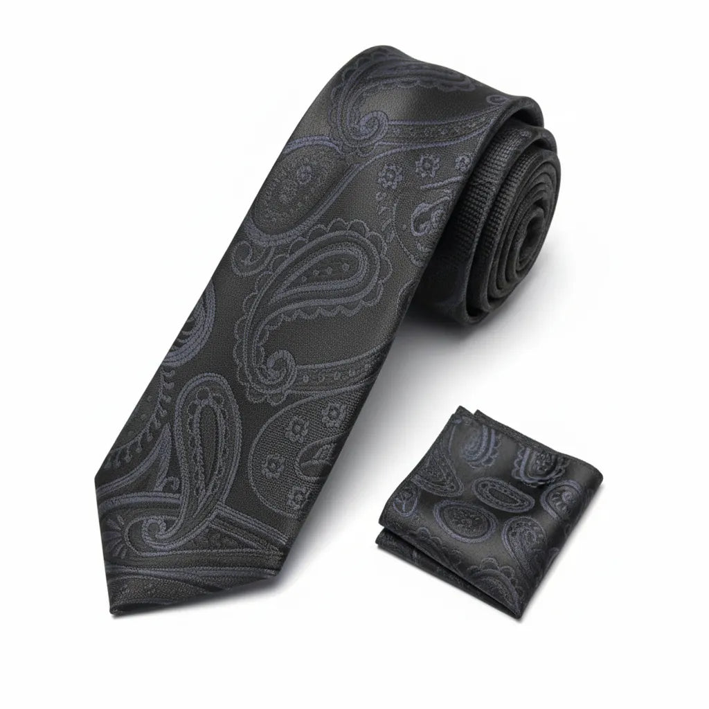 Men's Black Paisley Design Necktie KR 161-Makrom