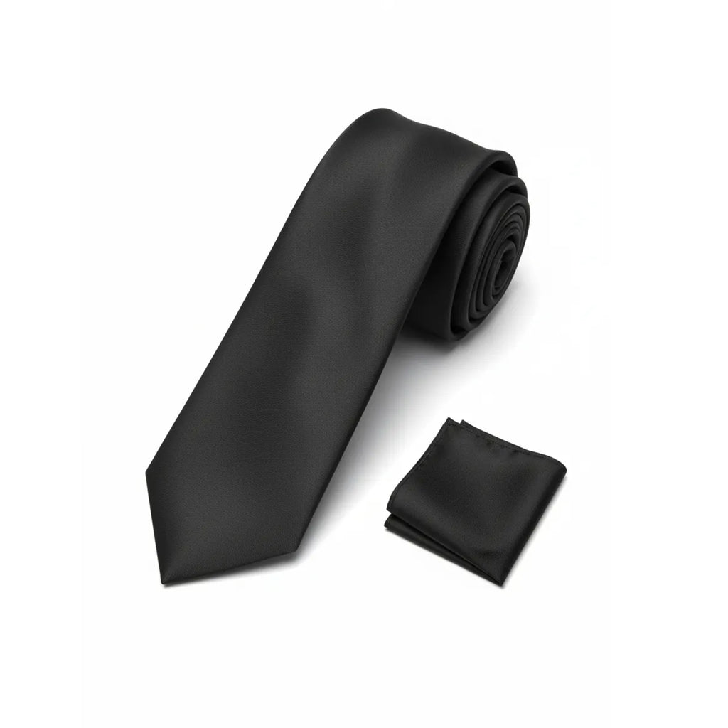 Men's Black Shiny Necktie KR 03-Makrom