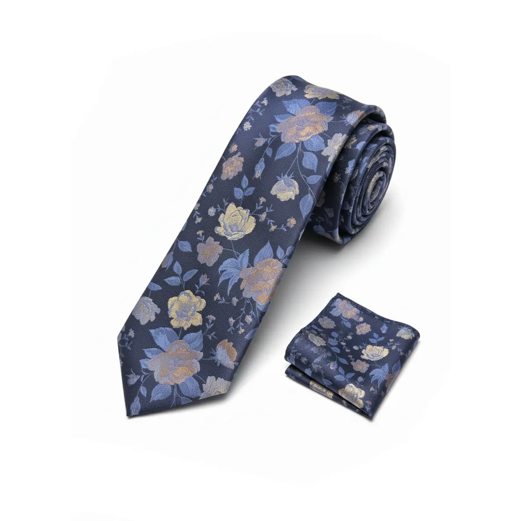 Men's Blue Flower Design Necktie KR 159-Makrom