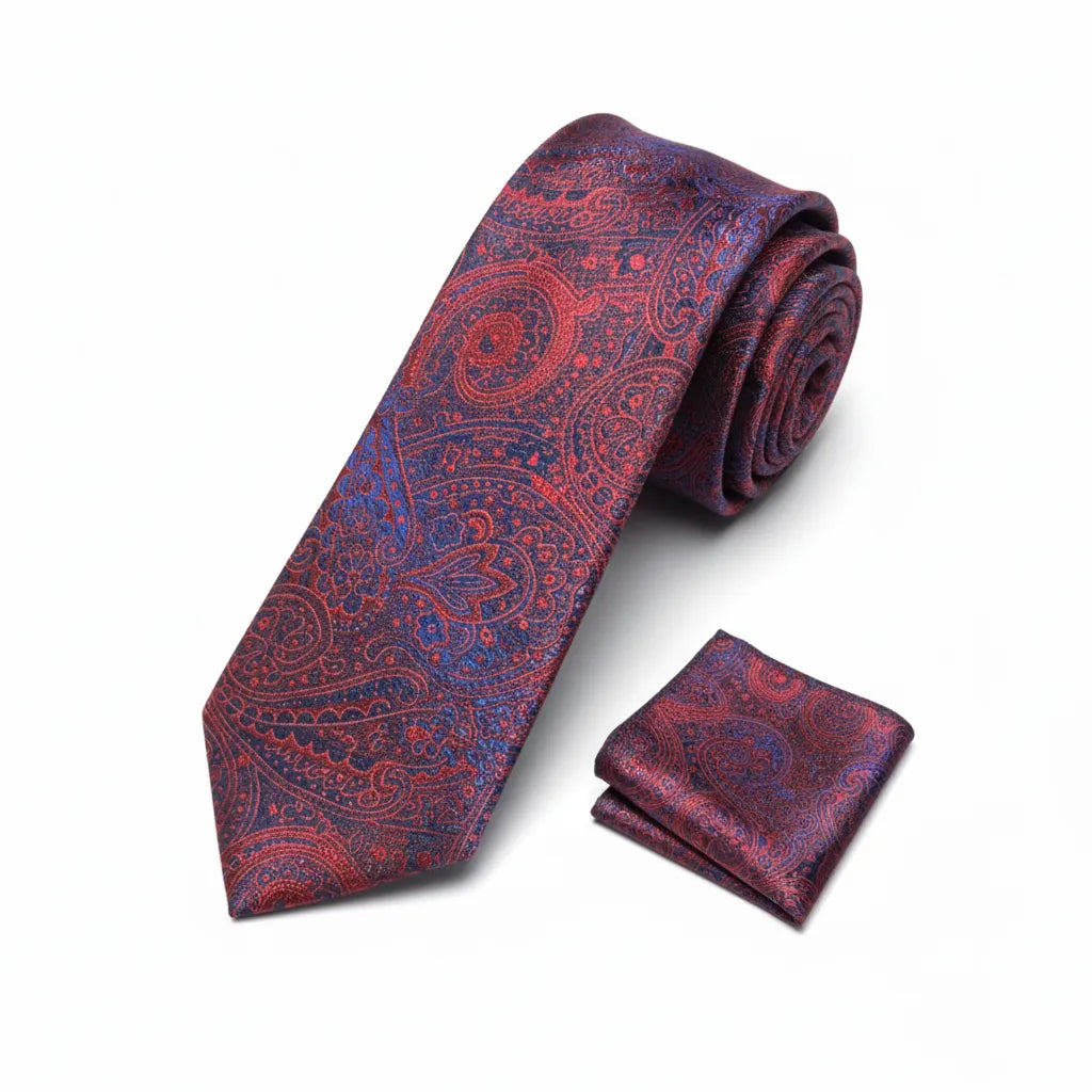 Men's Burgundy Paisley Design Necktie KR 162-Makrom