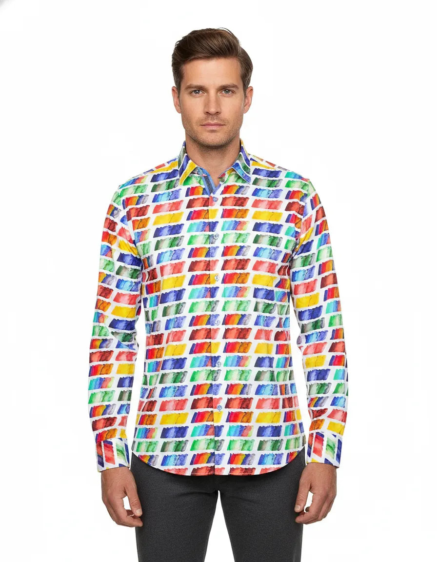 White Colourful Brush Stroke Print with Matching Handkerchief