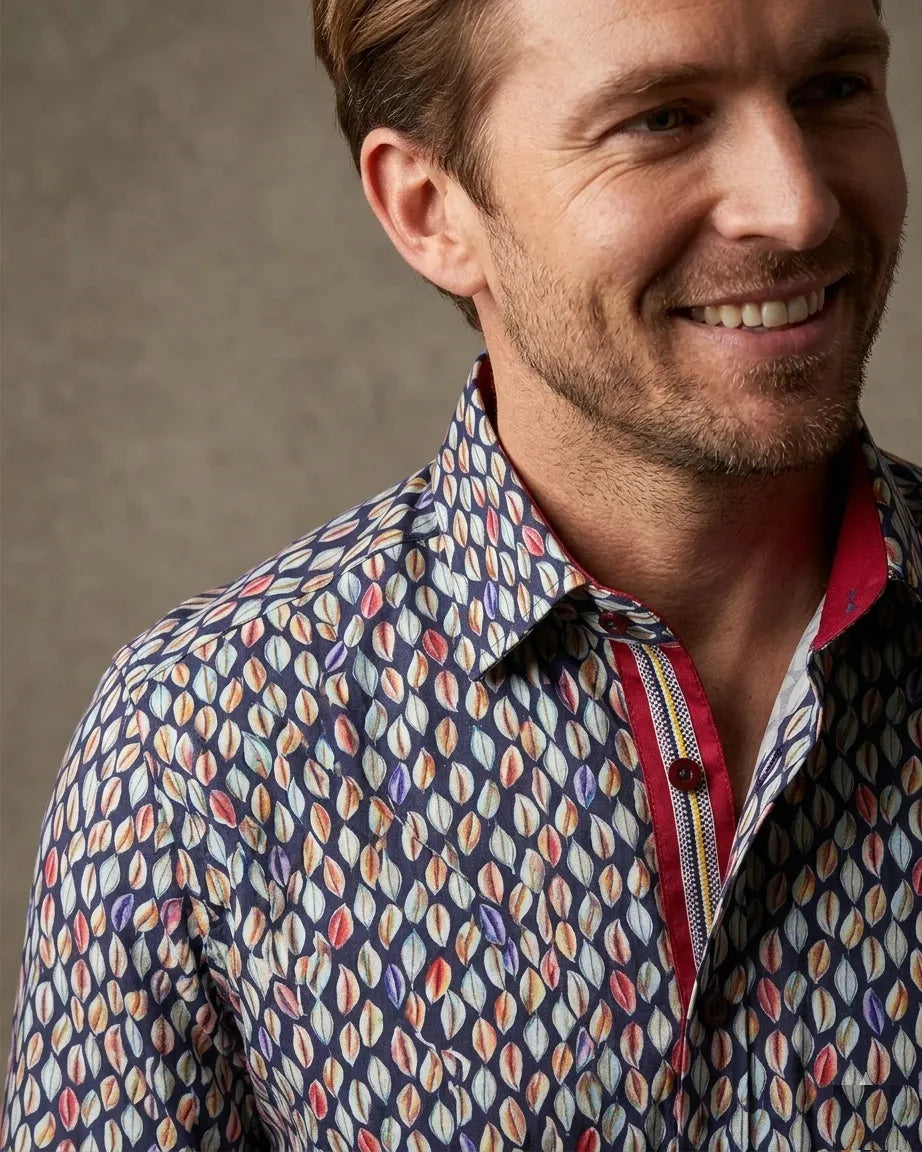 Multicolor Leaf Print Shirt with Matching Handkerchief-Makrom