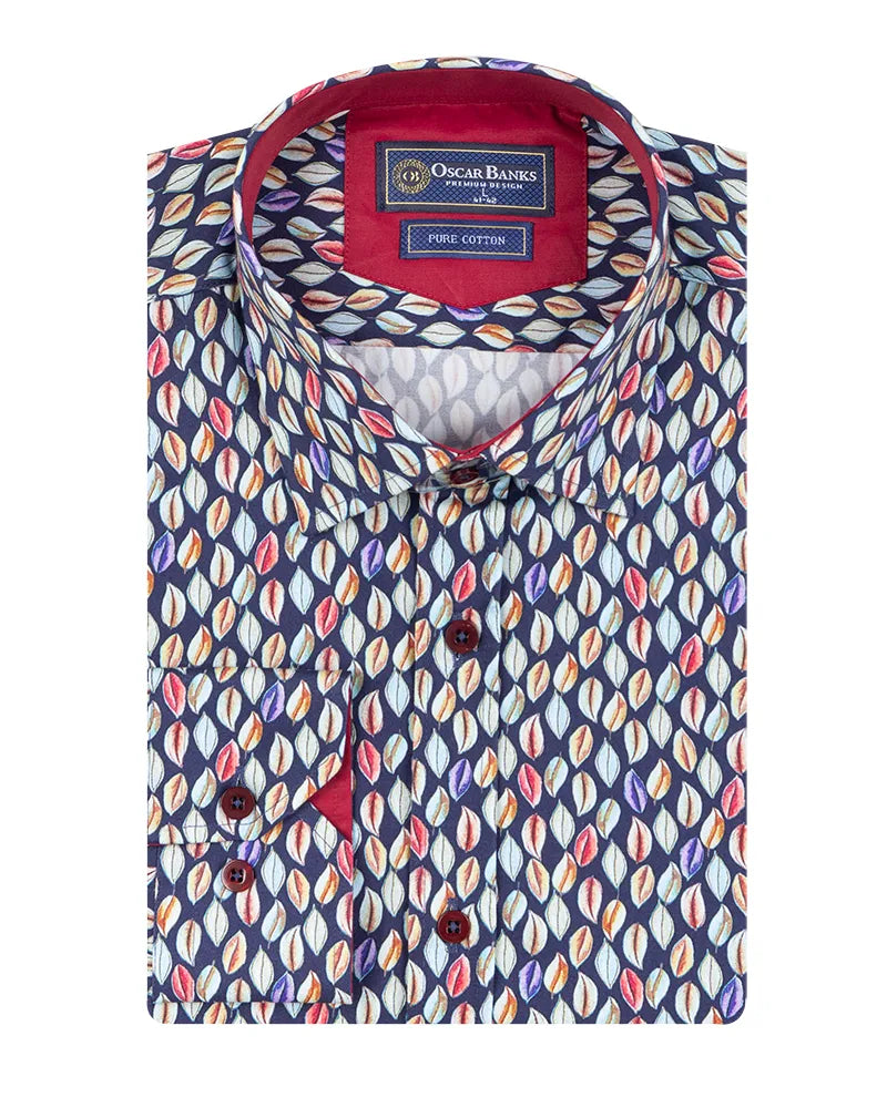 Multicolor Leaf Print Shirt with Matching Handkerchief-Makrom