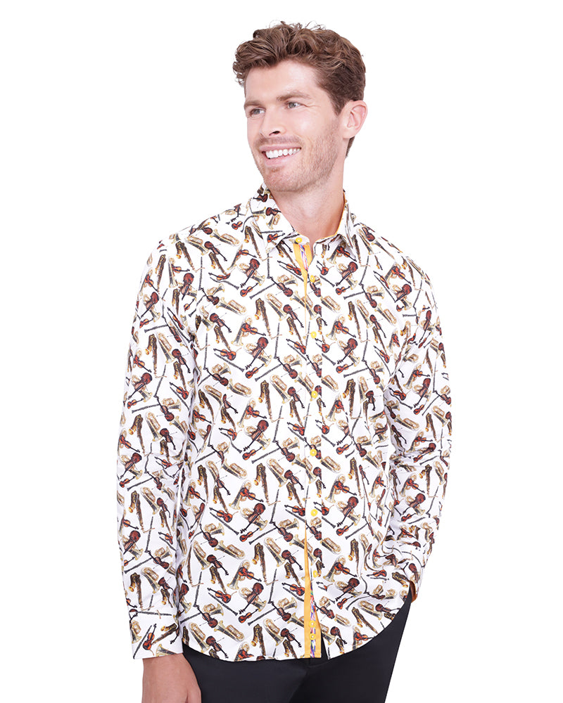Musical Instrument Print Shirt with Matching Handkerchief-Makrom