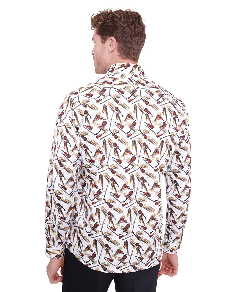 Musical Instrument Print Shirt with Matching Handkerchief-Makrom
