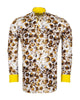 Patterned shirt with yellow accents on a white background