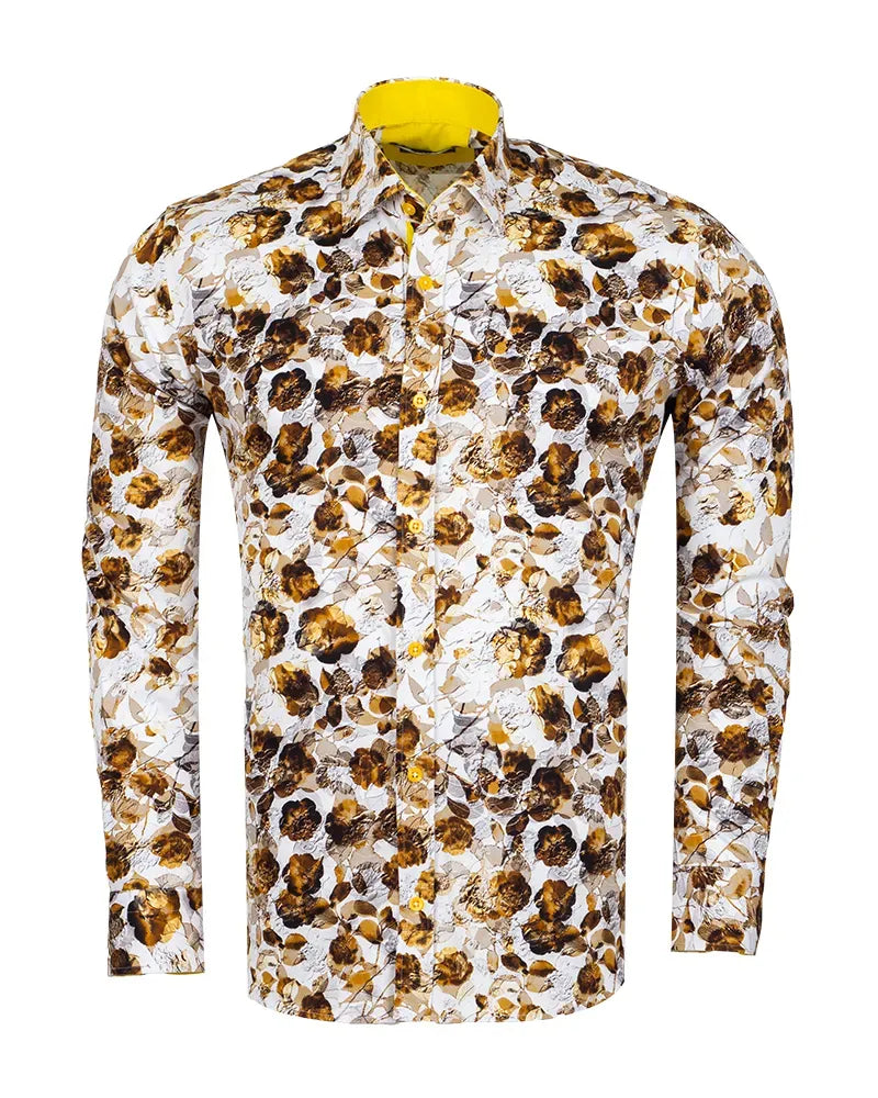 Long-sleeve shirt with a floral pattern on a white background