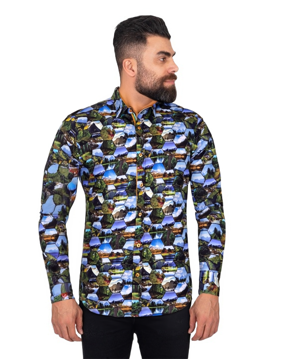 Nature Print Cotton Shirts For Men-Makrom