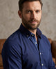 Navy Dress Shirt with Checked Inner Collar and Cuff Detail