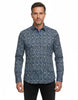 Navy Floral Pattern Print Shirt-Makrom