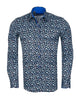 Navy Floral Pattern Print Shirt-Makrom