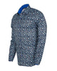 Navy Floral Pattern Print Shirt-Makrom
