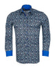Navy Floral Pattern Print Shirt-Makrom