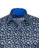 Navy Floral Pattern Print Shirt-Makrom