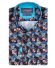 Floral patterned shirt with a visible brand label on a white background