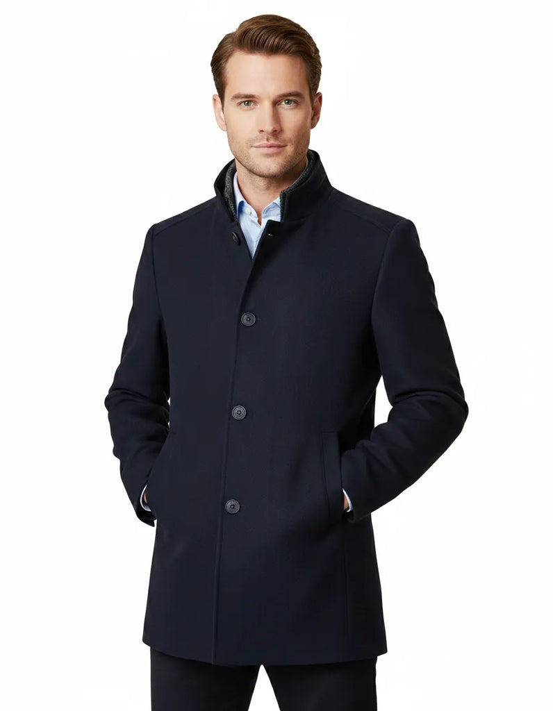 Navy Men's Overcoat with Removable Inner Layer-Makrom