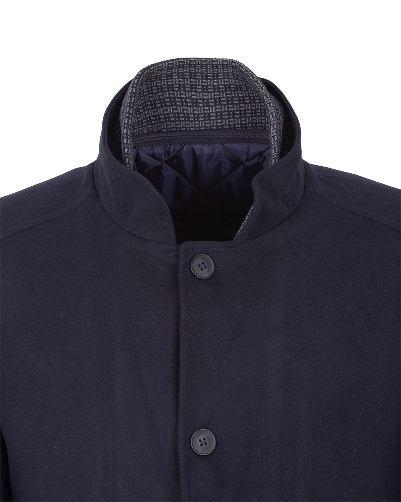 Navy Men's Overcoat with Removable Inner Layer-Makrom