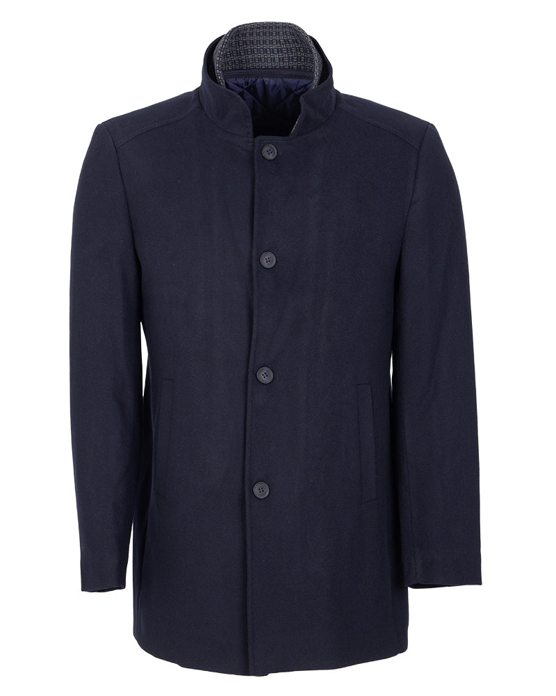 Navy Men's Overcoat with Removable Inner Layer-Makrom