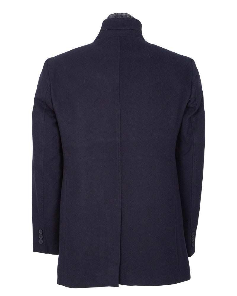 Navy Men's Overcoat with Removable Inner Layer-Makrom